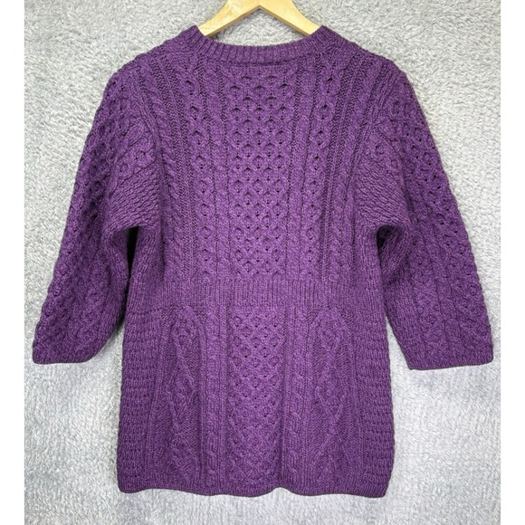VTG Kilronan Wool Cable Knit Ireland Fisherman Cardigan Sweater Purple Buttons M - Picture 2 of 9
